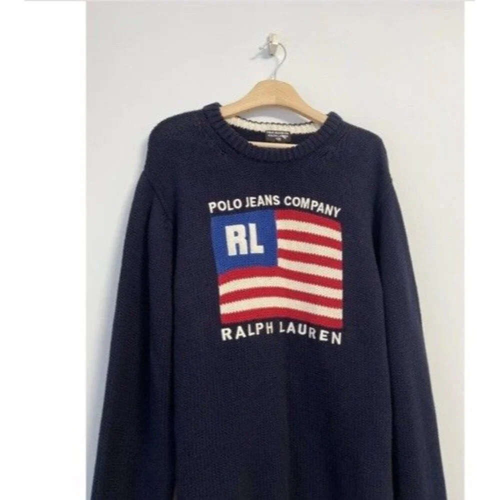 Polo Jeans Ralph Lauren USA Flag Knit Sweater Mens Size Medium American Jumper